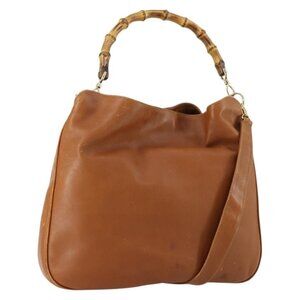 Authentic GUCCI Bamboo Shoulder Bag Leather 2way Brown Gold